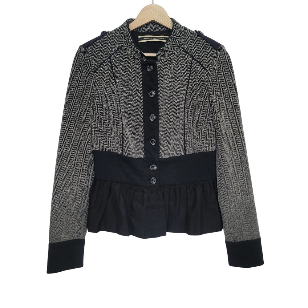 Anthropologie Gray and Black Wool Blend Peplum Blazer